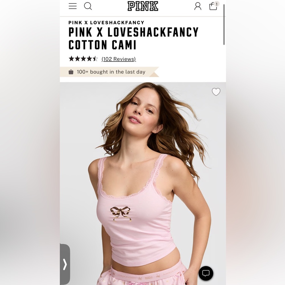 Pink x Loveshack Fancy bow 🎀 cotton cami